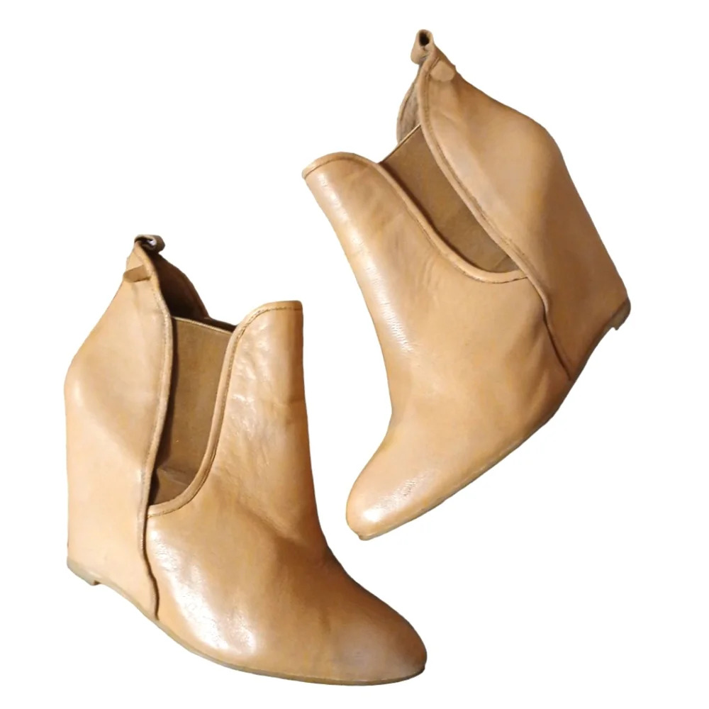Jeffrey Campbell Pixie Wedge Boot Tan Leather Booties Size 8
